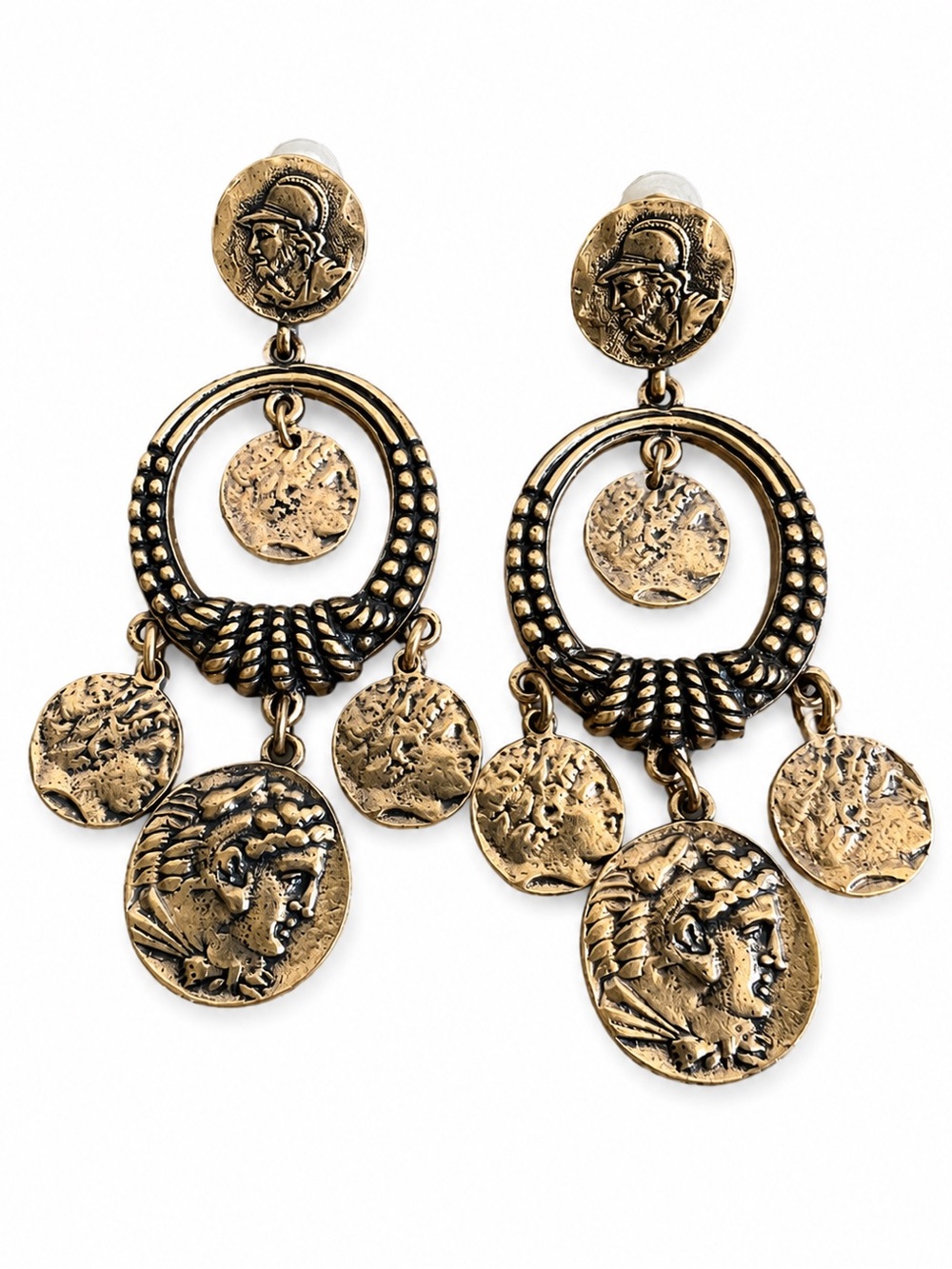 Oscar de la Renta Russian Gold Coin Chandelier Earrings